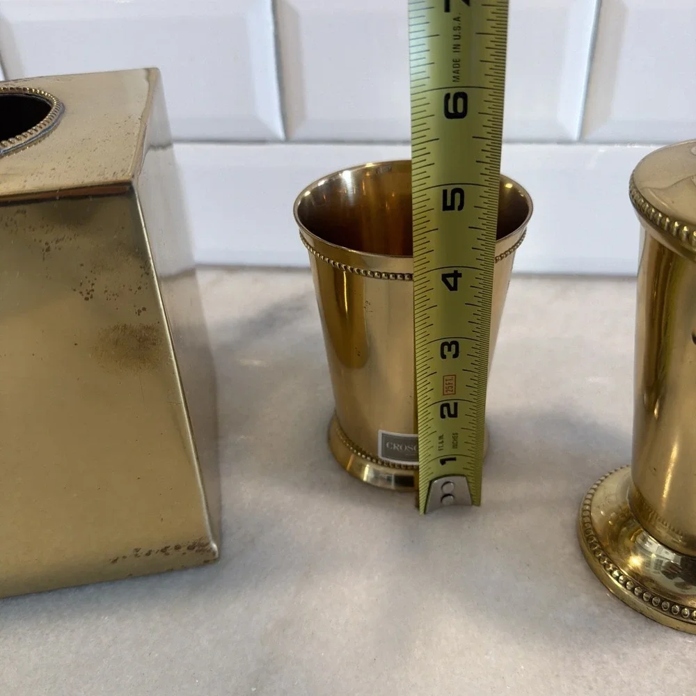 Vintage Croscill Brass Bathroom Set Tissue Cover, Soap Dispenser, Cup ES0002